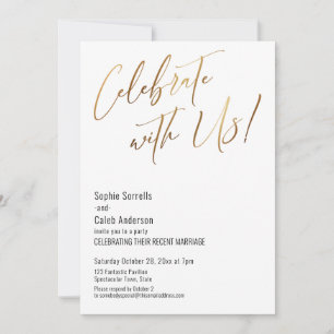 Invitation Or Célébrez avec nous ! Simple fête de mariage