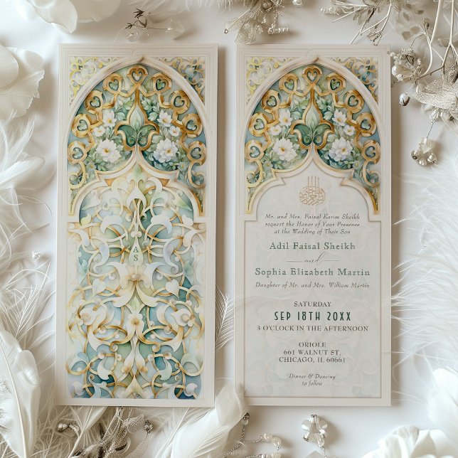 Invitation Or céleste et Mariage islamique Jade (Créateur téléchargé)