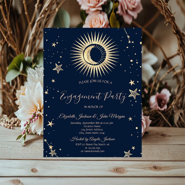 Invitation Or Céleste Soleil Et Lune Étoiles (Créateur téléchargé)