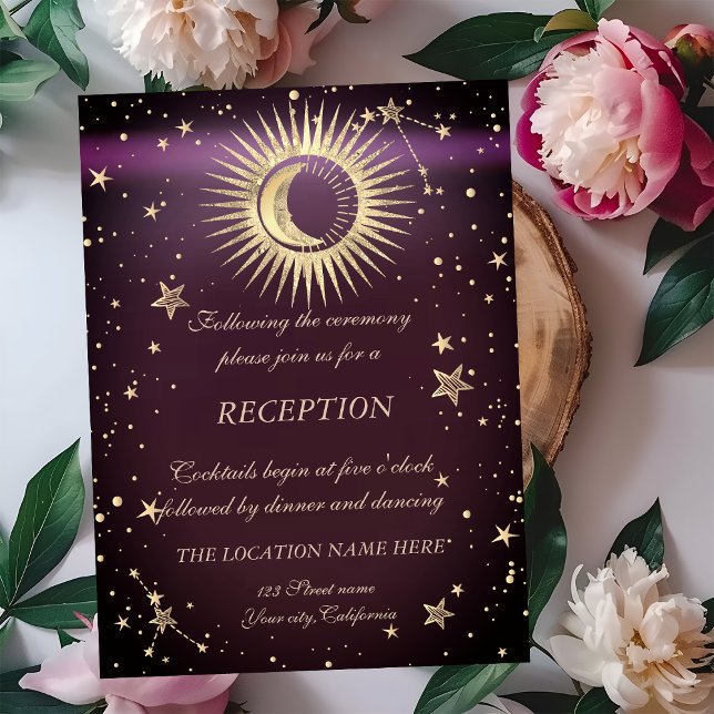 Invitation Or Céleste Soleil Et Lune Étoiles Bourgogne (Créateur téléchargé)