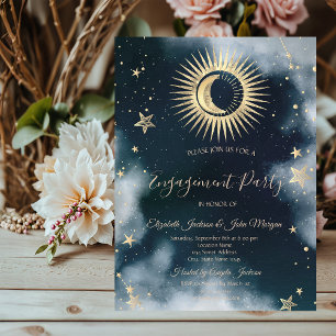 Invitation Or Céleste Soleil Et Lune Étoiles Ciel Nocturne