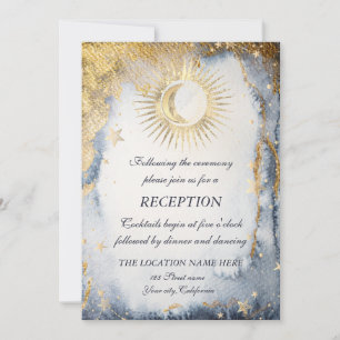 Invitation Or céleste Soleil, Lune, Etoiles Aquarelle