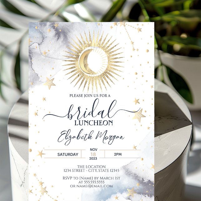 Invitation Or Céleste Soleil, Lune, Étoiles Luncheon de Maria (Créateur téléchargé)