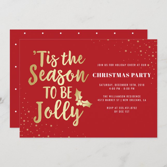 Invitation Or 'C'Est La Saison D'Être Jolly | Noël (Devant / Derrière)