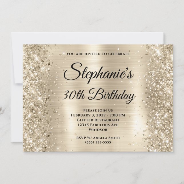 Invitation Or Champagne Pailleté Doré 30e Anniversaire (Devant)
