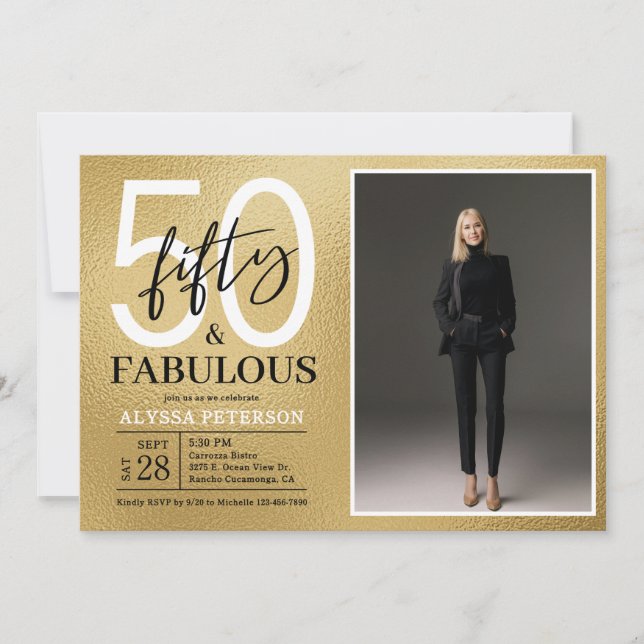 Invitation Or Cinquante & Fabuleux Script 50e Anniversaire Ph (Devant)