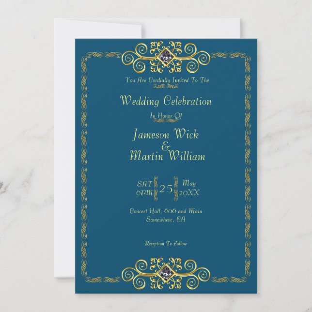 Invitation Or classique avec Mariage de diamants (Devant)