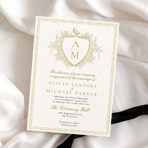 Invitation Or classique doré monogramme blason mariage