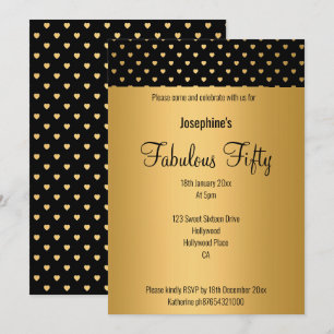 INVITATION OR COEUR NOIR MOTIF PERSONNALISÉ ANNIVERSAIRE 2