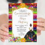 Invitation Or coloré Floral Quinceañera Anniversaire<br><div class="desc">Gold Colorful Floral Quinceañera Anniversaire Invitation Mis Quince Anos,  15ème Anniversaire, </div>
