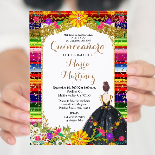 Invitation Or coloré Floral Quinceañera Anniversaire (Créateur téléchargé)