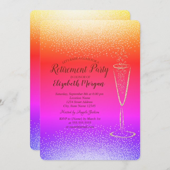 Invitation Or Confetti Vin Verre Ombre Retraite (Devant / Derrière)