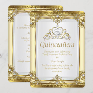 Invitation Or Crème Blanc Perle Princesse Quinceanera