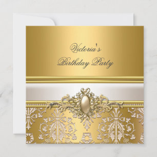 Invitation Or Damas Blanc Crème Fête d'anniversaire Perle