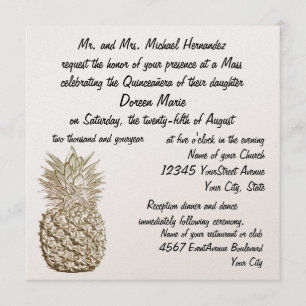 Invitation Or d'ananas de Quinceanera métallique