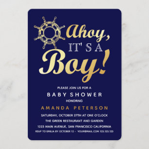Invitation Or de Faux oh c'est un baby shower nautique de