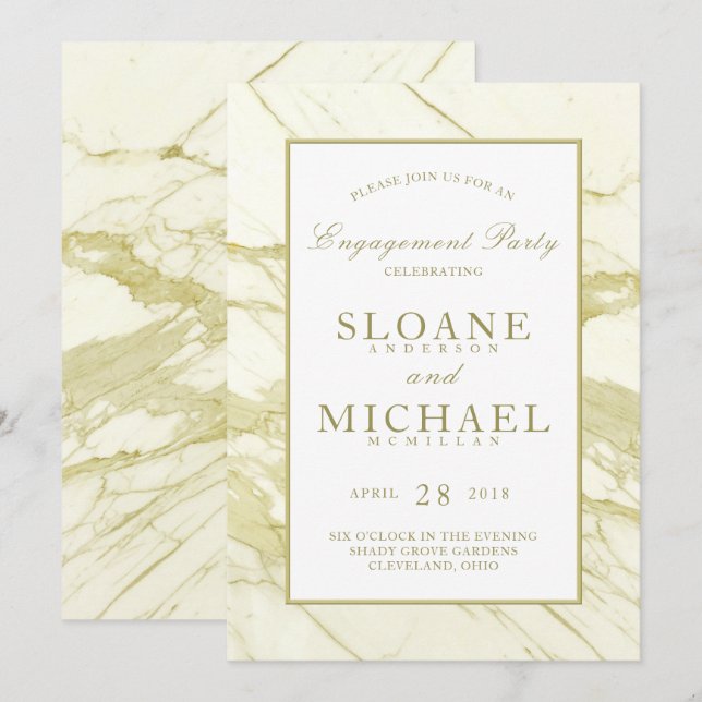 Invitation Or de marbre de Calacatta | Elegant Engagement Par (Devant / Derrière)