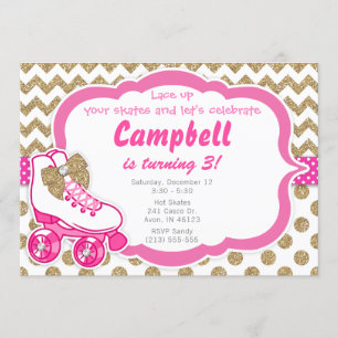 Invitation Or de parties scintillantes de patin de rouleau et
