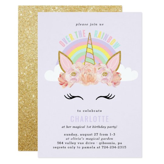 Invitation Or De Rose D Invitation D Anniversaire De Licorne Zazzle Fr