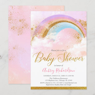 Invitation Or de rose en pastel de fille de baby shower
