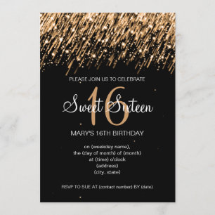 Invitation Or d'étoiles filantes de partie de sweet sixteen