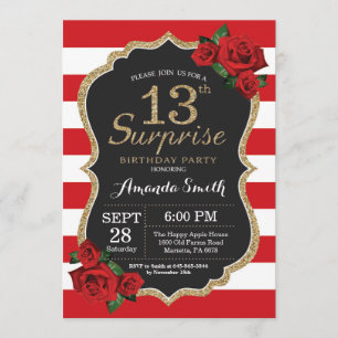 Invitation Or d'invitation d'anniversaire de rose rouge de