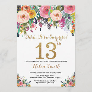 Invitation Or d'invitation d'anniversaire de surprise florale
