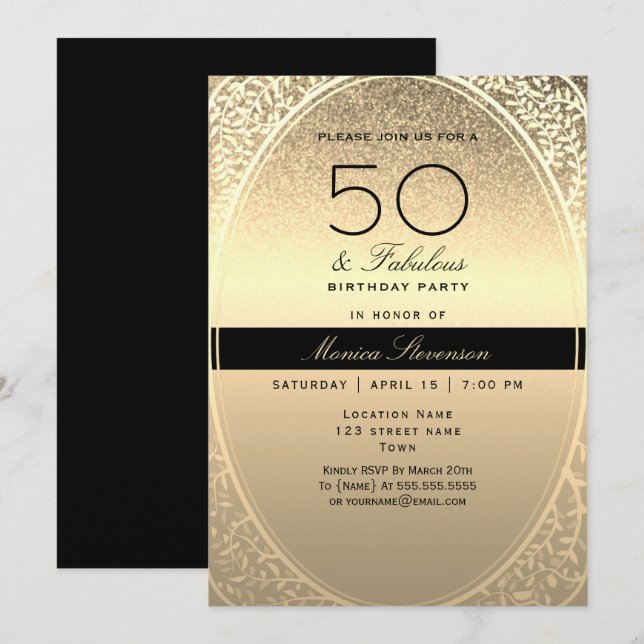 Invitation Or élégant 50e anniversaire (Devant / Derrière)
