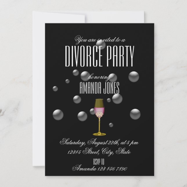 Invitation  Or élégant champagne fête de divorce  (Devant)