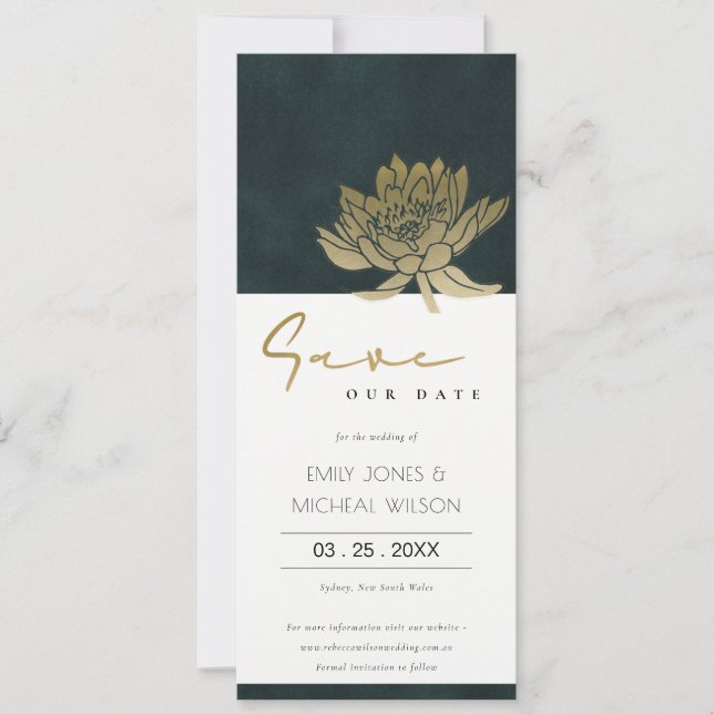 INVITATION OR EMERALD VERT LOTUS FLORAL SAVE DATE INVI (Devant)