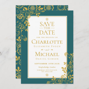 Invitation Or Emerald Victorian dentelle florale Enregistrer 