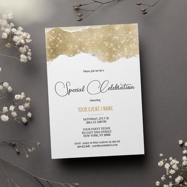 Invitation Or et argent paillettes luxe Evénement spécial (White gold silver glitter luxury Special Event)