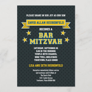 Invitation Or et barre bleue Mitzvah de sergé d'attirail de