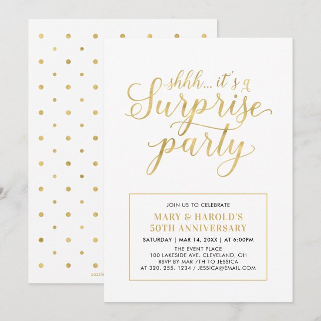 Invitation Or et Blanc | 50e anniversaire de mariage surprise (Devant / Derrière)