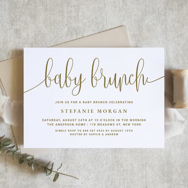 Invitation Or et blanc jolie calligraphie Bébé Brunch (Créateur téléchargé)