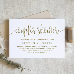 Invitation Or et blanc Jolie Calligraphie Couples Douche