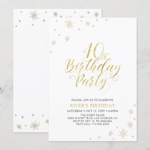Invitation Or et blanc   Modern Chic 40th Birthday Party