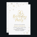 Invitation Or et blanc | Modern Chic 50th Birthday Party<br><div class="desc">Fêtons votre journée spéciale avec cette élégante invitation à la fête du 50e anniversaire d'or. Ce design présente une typographie or chic sur le devant et or brillant graphiques avec une photo à l'arrière. Remplacez l'exemple de photo par le vôtre ou supprimez si vous ne le voulez pas. La couleur...</div>