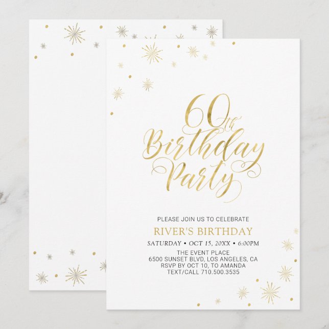 Invitation Or et blanc | Modern Chic 60th Birthday Party (Devant / Derrière)