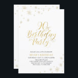 Invitation Or et blanc | Modern Chic 90th Birthday Party<br><div class="desc">Fêtons votre journée spéciale avec cette élégante invitation à la fête du 90e anniversaire d'or. Ce design présente une typographie or chic sur le devant et or brillant graphiques avec une photo à l'arrière. Remplacez l'exemple de photo par le vôtre ou supprimez si vous ne le voulez pas. La couleur...</div>