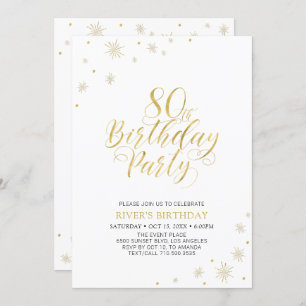 Invitation Or et blanc   Modern Chic fête d'anniversaire 80e