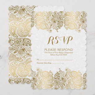 Invitation Or et blanc Paisley Lace RSVP