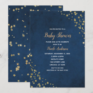 Invitation Or et Bleu Étoiles Scintillantes Célestes Baby Sho