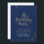 Invitation Or et bleu marine | Modern Chic 30th Birthday Part<br><div class="desc">Fêtons votre journée spéciale avec cette élégante invitation à la fête du 30e anniversaire. Ce design présente une typographie or chic et des éléments or avec un arrière - plan bleu marine. Vous pouvez customiser le texte et la couleur arrière - plan. Plus d'articles correspondants disponibles dans ma boutique BaraBomDesign....</div>
