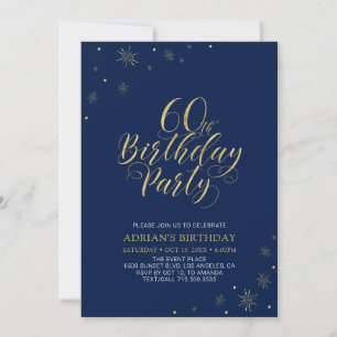 Invitation Or et bleu marine   Modern Chic 60th Birthday Part