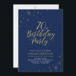 Invitation Or et bleu marine | Modern Chic 70th Birthday Part<br><div class="desc">Fêtons votre journée spéciale avec cette élégante invitation à la fête du 70e anniversaire d'or. Ce design présente une typographie or chic et des éléments or avec un arrière - plan bleu marine. Vous pouvez customiser le texte et la couleur arrière - plan. Plus d'articles correspondants disponibles dans ma boutique...</div>