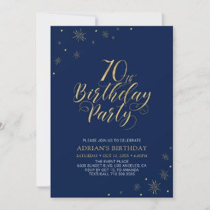 Invitation Or et bleu marine   Modern Chic 70th Birthday Part