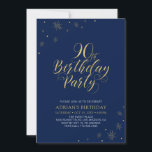 Invitation Or et bleu marine | Modern Chic 90th Birthday Part<br><div class="desc">Fêtons votre journée spéciale avec cette élégante invitation à la fête du 90e anniversaire d'or. Ce design présente une typographie or chic et des éléments or avec un arrière - plan noir. Vous pouvez customiser le texte et la couleur arrière - plan. Plus d'articles correspondants disponibles dans ma boutique BaraBomDesign....</div>