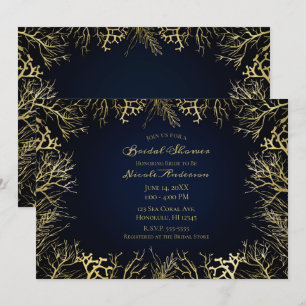 Invitation Or et Bleu Nuit Foncé Élégant Réception de Mariage