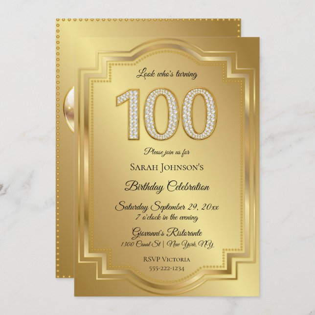 Invitation Or et diamants 100e anniversaire (Devant / Derrière)